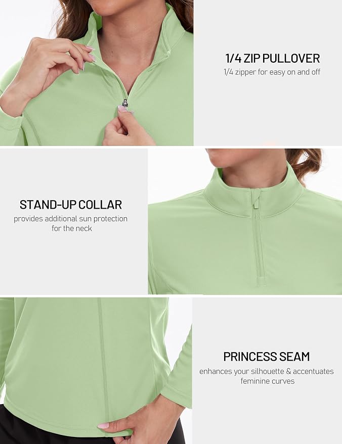 TACVASEN Women's Quarter Zip Pullover Golf Shirts UPF 50+ Long Sleeve Sun Shirts UV Protection Workout Tops