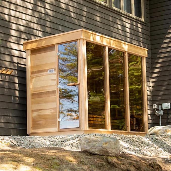 Smartmak Customized Outdoor Steam Sauna, 4-8 Person Canadian Hemlock/Red Cedar Wood Sauna Room, Traditional Saunas with 220V ETL-Certified Heater, Backrest Headrest, Rocks, Light Included, 195℉