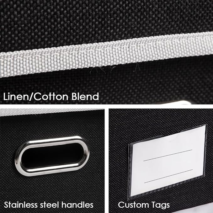 Large Foldable Storage Boxes with Lids [3-Pack] Fabric Collapsible Storage Bins Organizer Containers Baskets Cube with Cover for Home Bedroom Closet Office Nursery Black(17.7x11.8x11.8)