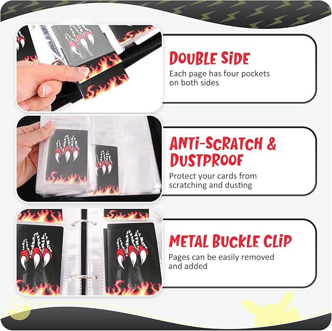 Card Binder 9-Pockets, 900 Pockets Card Holder with 50 Removable Sleeves, Trading Card Collector Zipper Album Holder, Black Red