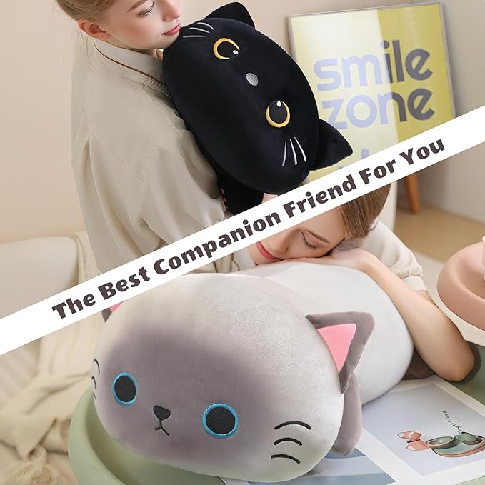 Weighted Black Cat Stuffed Animals, Cute Weighted Black Cat Plush, Soft Stuffed Weighted Plushie Pillow Gifts for Girls Boys(23.6" 3.1Lbs)