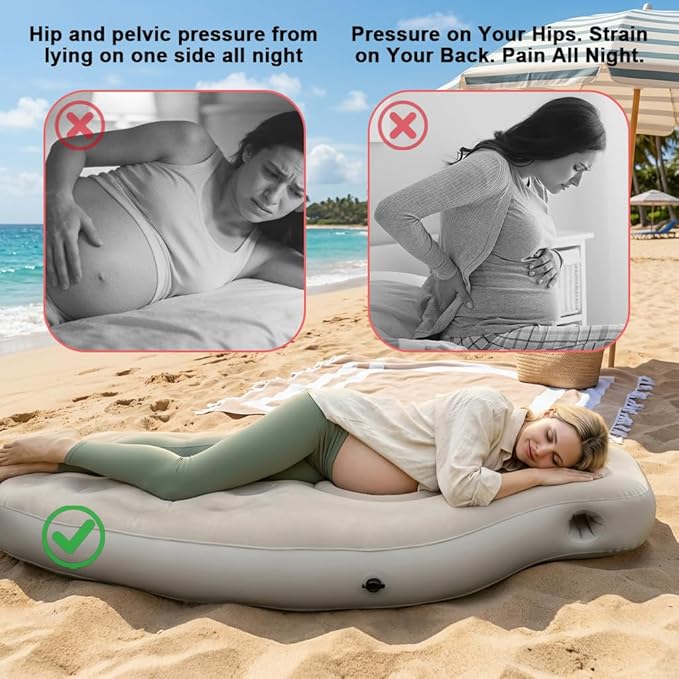 Inflatable Tummy Nest Pregnancy Pillow with Belly Hole, Belly Mattress for Pregnancy Pillow Stomach Sleepers,Maternity Pool Float,Prenatal Massage Pillow,Extra Wide&Tall,All Pregnancy Stages (Brown)