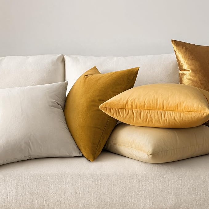 MIULEE Velvet Throw Pillow Covers 18x18 Inch Pack of 2 Mustard Yellow | Soft Solid Decorative Pillow Covers, Modern Luxury Home Decor, for Couch Chair Sofa Bedroom Livingroom
