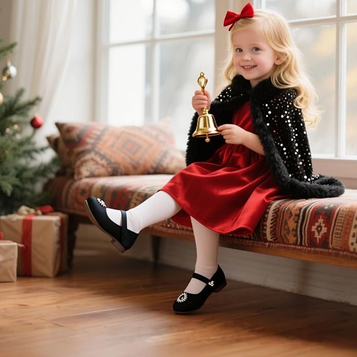 THEE BRON Mary Jane Ballet Flats - Girls' Dress Shoes with Hook & Loop Closure