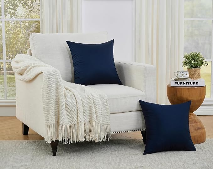 Longhui bedding Navy Throw Pillow Inserts 18x18 Set of 2, 100% Cotton Cover with Polyester Fill, 2-in-1 Use as Stuffers or Standalone Decor for Couch, Bed, Living Room, Outdoor