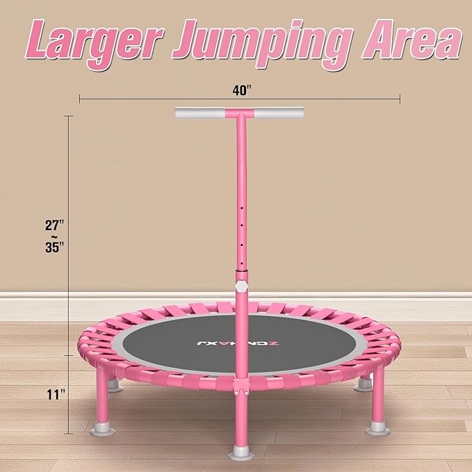 ZCMHAXJ Foldable Mini Trampoline, 40" Rebounder Trampoline for Adults & Kids, 450lbs Capacity with T-Shaped Adjustable Bar, Indoor Fitness Workout Exercise Equipment