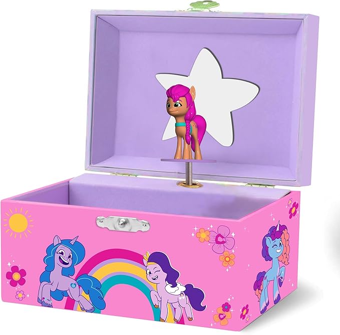 My Little Pony Jewelry Box for Girls - Musical Jewelry Box with Spinning Sunny Starscout Figurine, My Little Pony Toys for Kids Ages 3-5 - Plays My Little Pony Theme Song - 6 x 4.7 x 3.5 in