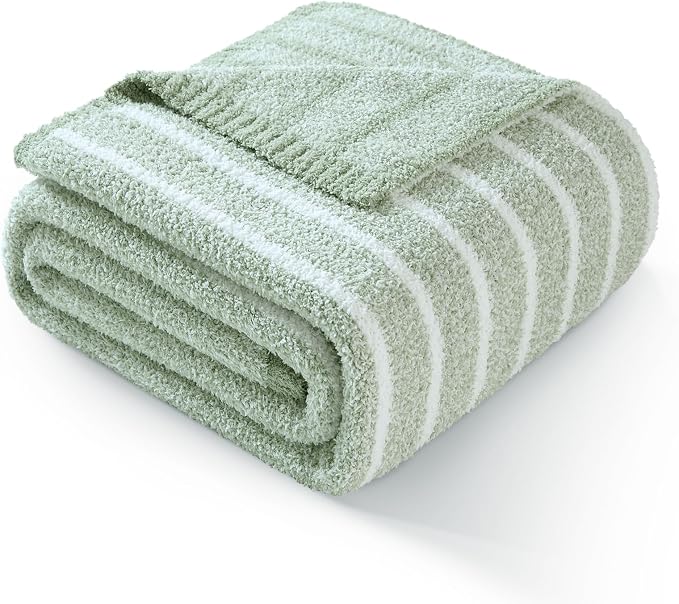Snuggle Sac Ultra Soft Throw Blanket, Sage Green, 50"x60" | Reversible, Cozy Knitted Ribbed, Fuzzy Knit Striped, For Couch, Sofa, Bed, Home Decor