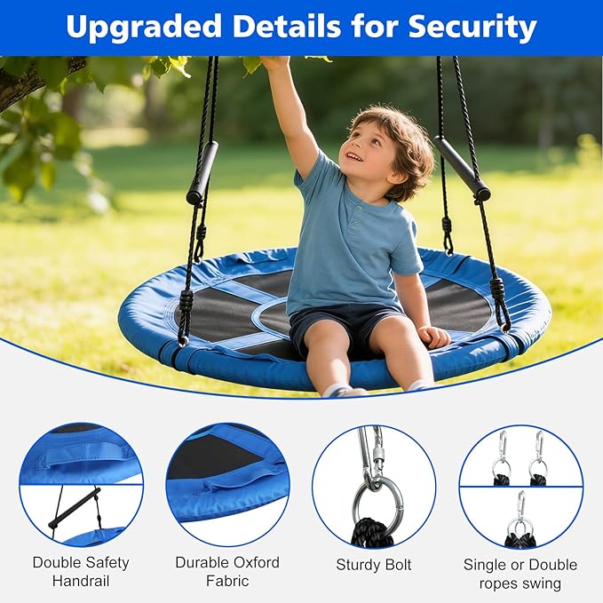 40 Inch Saucer Tree Swing for Kids Adults - 900Lb Weight Capacity, 900D Waterproof Oxford Fabric Platform Swing Seat with Safety bar and Adjustable Hanging Straps for Backyard or Outdoor Playground