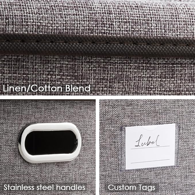Foldable Storage Boxes with Lids [3-Pack] Linen Fabric Collapsible Storage Bins Organizer Containers Baskets Cube with Cover for Home Bedroom Closet Office Nursery (14.9x9.8x9.8)