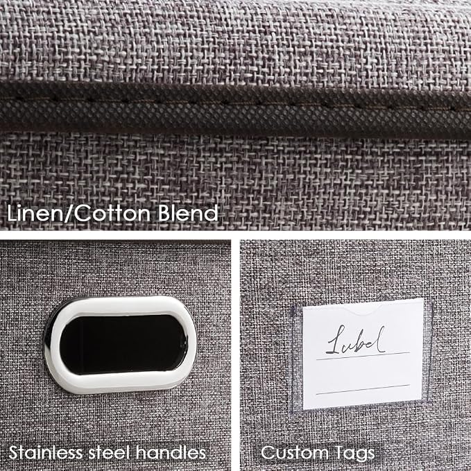 Large Collapsible Storage Bins with Lids [3-Pack] Linen/Cotton Blend Foldable Storage Boxes Organizer Containers Baskets Cube with Cover for Home Bedroom Closet Office Nursery(17.7x11.8x11.8)