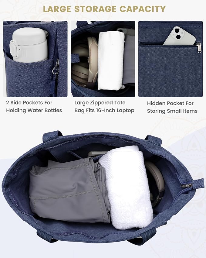 Gonex Yoga Mat Bag, Large Tote Bag with Multi Pockets for Women Men, Canvas Mat Carrier, Full Zipper Easy Access for Pilates Gym Travel