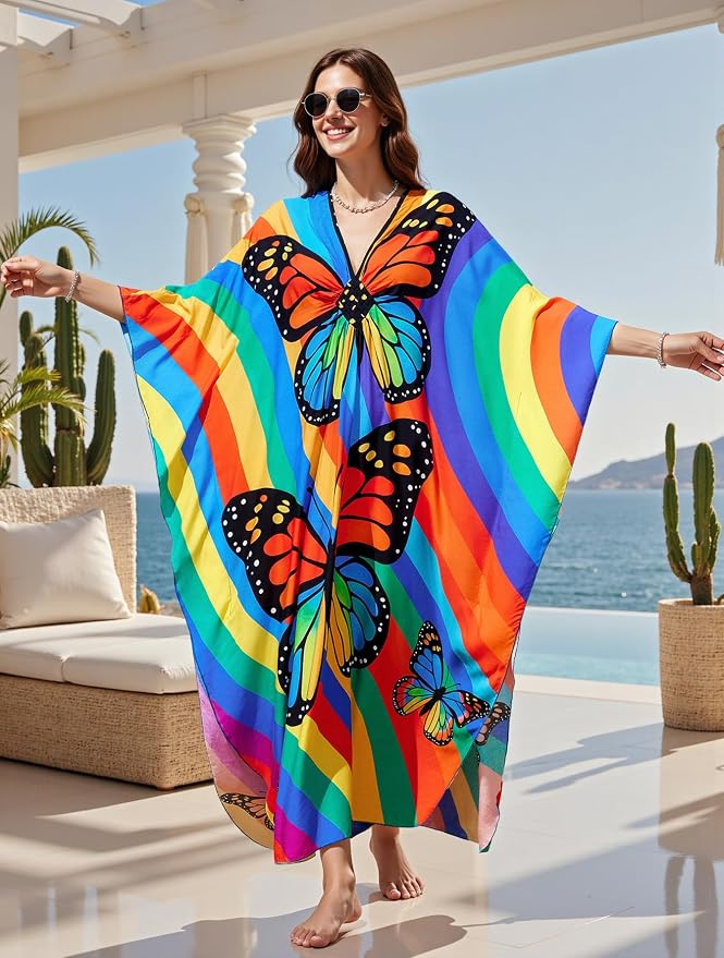 Mumu Dresses for Women Plus Size, Bohemian Kaftan Beach Cover Up Long Maxi Nightgown Soft Loungewear