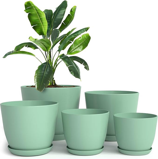 Utopia Home - Plant Pots Indoor with Drainage - 7/6.6/6/5.3/4.8 Inches Home Decor Flower Pots for Indoor Planter - Pack of 5 Plastic Planters for Indoor Plants, Cactus, Succulents Pot - Mint | Drainage holes included Multiple sizes 7/6.6/6/5.3/4.8 In I...