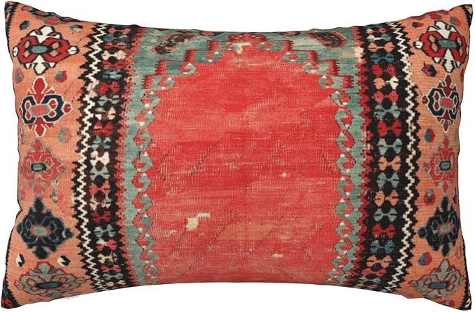 Antique Sivas Cappadocian Turkish Niche Kilim Pillow Covers Decorative Lumbar Throw Pillowcase 12x20 Inch Couch Cushion Cover for Home Decor Living Room Bedroom College Dorm Bed Car Sofa