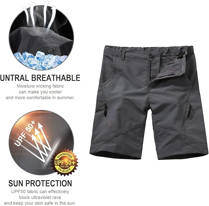 linlon Kids' Cargo Pants, Boy's Casual Outdoor Quick Dry Waterproof Hiking Climbing Convertible Trousers #9016