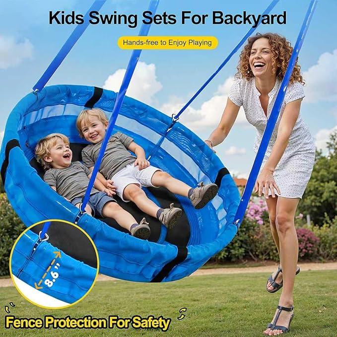 3-in-1 Heavy Duty Metal Swing Set for Backyard, A-Frame Outdoor Playset with Platform Swing, Toddler Barrel & Square Swings, 800lb Kids Playset