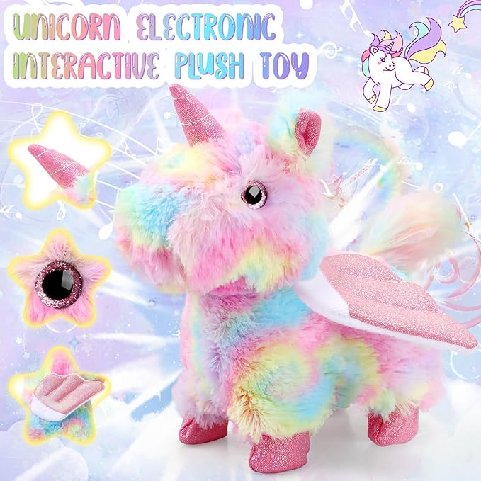 Unicorn Plush Interactive Toy for Kids age 3 4 5 6 Year Old: Walking Talking Electronic Pet Toy with Remote Control Leash Touch Recognition Toddler Unicorn Care Set Birthday Gifts for Girl 6-12