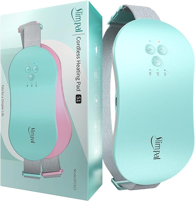 Slimpal Portable Heating Pad for Period Cramps, Electric Cordless Wearable Heat Pad Belt for Menstrual Cramps Relief, 3 Timer Auto Off Setting, Stocking Stuffers Christmas Gifts Her Women Girl, Aqua