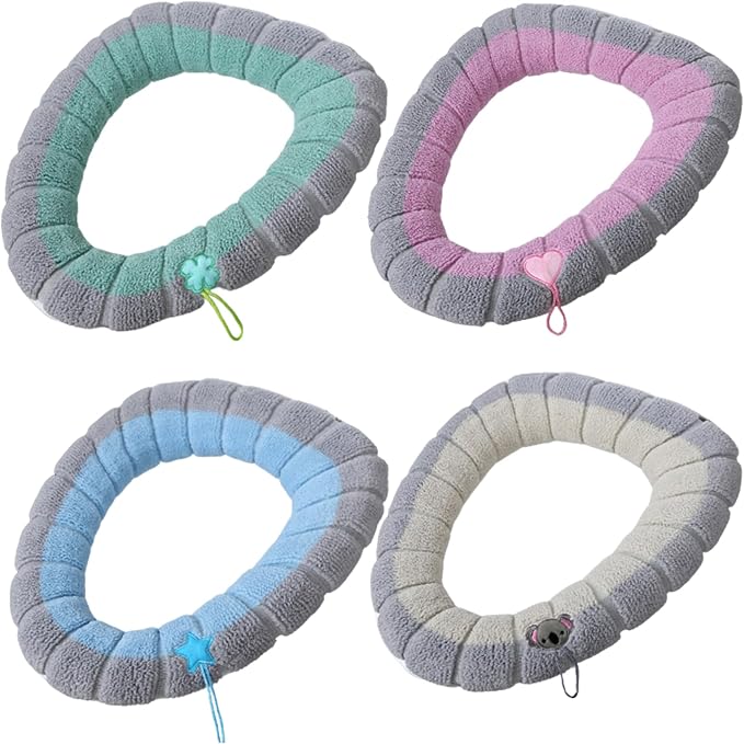 Toilet Seat Covers 4Pcs Soft Toilet Seat Warmer Cushion with Handle Winter Thick Stretchable Washable Bathroom Cushion Fits All Oval Seats Style 1, Xmas Decor