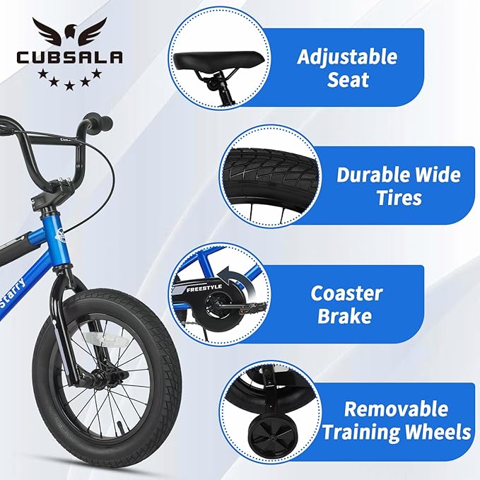 12 14 16 18 Inch Kids Bike BMX Style Bicycle with Training Wheels Coaster Brake for 2-10 Years Old Toddlers Boys Girls Multiple Colors