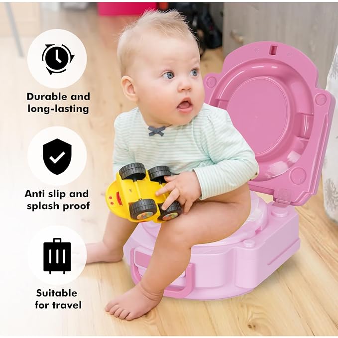 Baby Carry Potty,Portable Potty for Toddler Kids Travel,Toddler Potty Toilet, Carry Baby Potty Toddler Toilet Seat for Camping Park Outdoor,Children Car Potty (Pink)