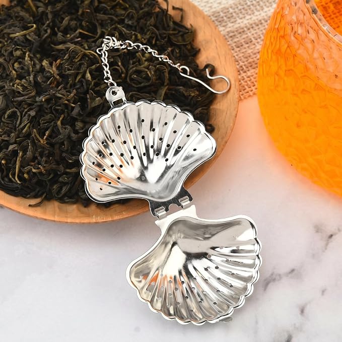 Elsjoy Set of 8 Loose Leaf Tea Infusers with Chain and 8 Drip Trays, 18/8 Stainless Steel Tea Balls Cute Tea Steepers, Mini Tea Strainer Tea Filter Set for Mugs, Tea Cups, Teapots, 16 Pcs