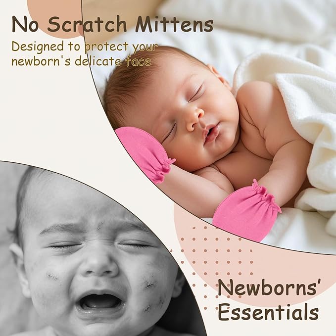8 Pairs Baby Mittens No Scratch, Skin-friendly Cotton Newborn Infant Gloves, Baby Girl Boy Must Haves Essentials 0-6 Months
