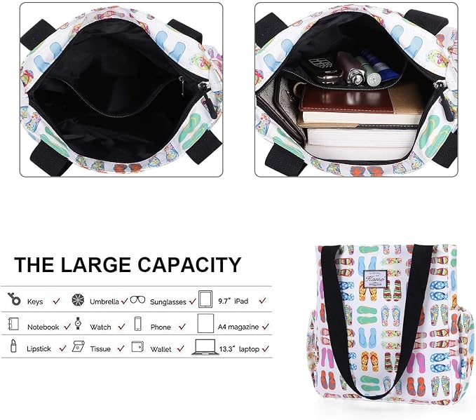 KAMO Floral Tote Bag - Waterproof Lightweight Handbags Travel Shoulder Bag for Hiking Yoga Gym Swimming Travel Beach