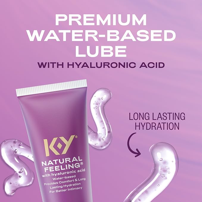 K-Y Natural Feeling with Hyaluronic Acid, Water Based Lube for Sex, Sex Toy & Anal Lube, Non-Sticky & pH-Friendly Personal Lubricant, Condom-Friendly, Travel Size, 2.5 Fl Oz