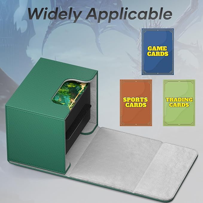 Mlikero Card Deck Box, Commander Deck Box Holds 100+ Double-Sleeved Cards with 2 Dividers, Leather Magnetic Closure Card Box Fit for MTG, TCG (Green)