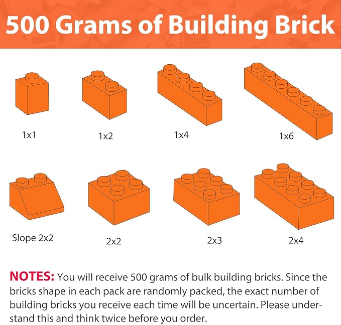 Bulk Orange Building Bricks, Classic Building Blocks Compatible with All Major Brands