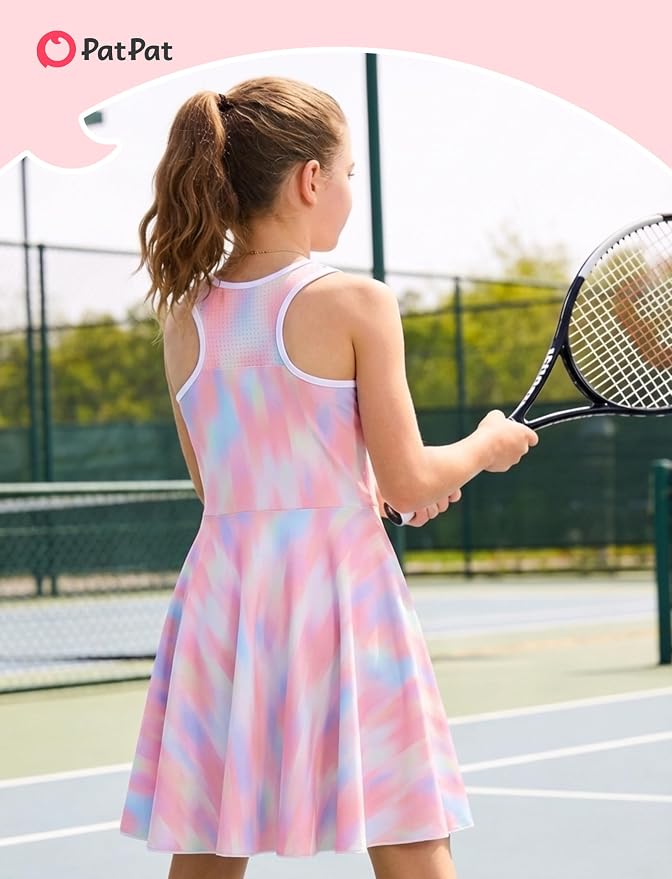 PATPAT Girls Athletic Dress Tennis Summer Outfit with Headband & Shorts | Quick-Dry RapidAir-C Fabric, Lightweight Breathable Golf Dress, Sweat-Wicking 2 Piece sets, Two Hidden Pockets