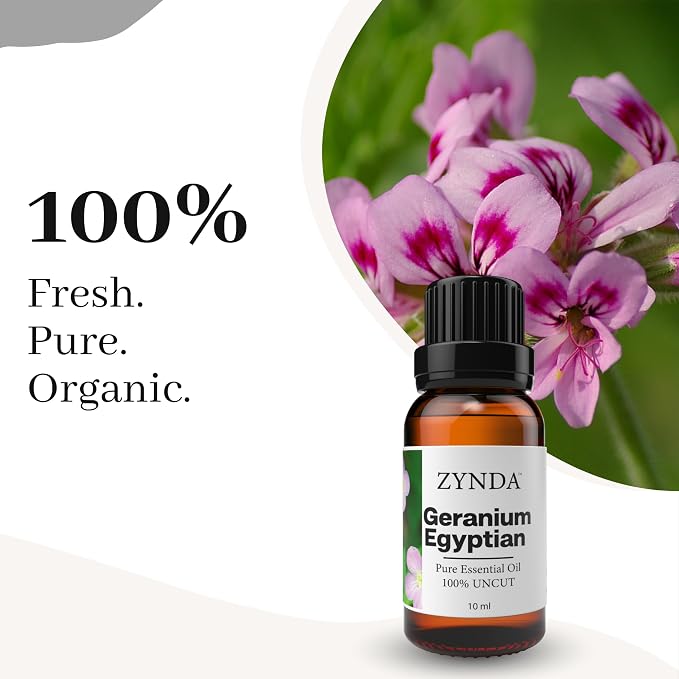 Egyptian Geranium Essential Oil 100% Pure & Natural – Premium Aromatherapy Grade, Lab Tested, Geranium Oil for Skin, Organic Essentials Oil for Hair & DIY Skincare