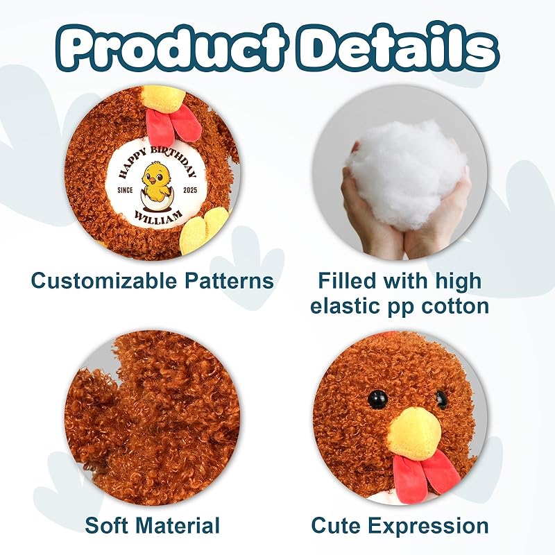 Custom Chicken Stuffed Animal 10.2" Chicken Plush Doll, Soft Cute Birthday Christmas Gift for Girls Boys Farm Lovers