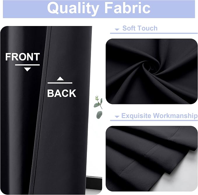 Simplebrand Ava Halloween Black Short Blackout Curtains for Bedroom 54 Inches Long 2 Panels Set, Solid Thermal Insulated, Energy Saving Window Treatment Curtains Blackout Drapes, W40 x L54 Inch, Black
