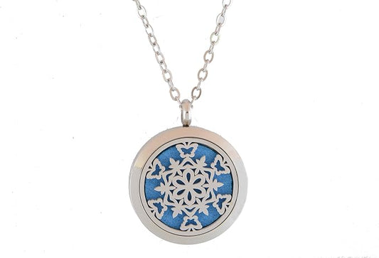 Aromatherapy Essential Oil Diffuser Stainless Steel 30MM Silver Magnetic Locket Pendant with Chain Necklace and Colored Refill Pads & Diffuser Bracelet All in a Velvet Bag (Snowflake1)