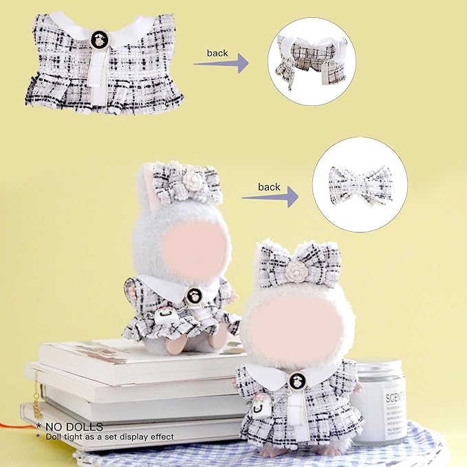 17cm Doll Clothes Set and Accessories Suit,(NO Doll) 3-Piece Set, Outfits for Clothes Set, Dolls Keychain Accessories, Includes Dress, Matching Hair Bow, Bags(White)