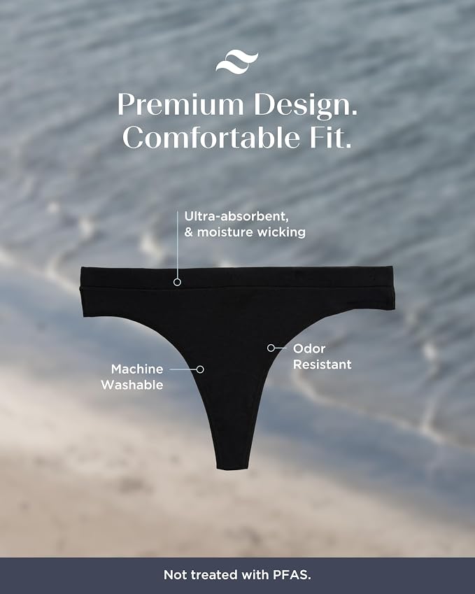 saalt Comfort Modal Thong Period Underwear - Light Absorbency - Keeps You Dry from All Leaks