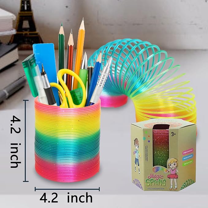 4.2 Inch Giant Sequin Color Rainbow Coil Spring Toy,Classic Magic Spring Decompression Toys,Stair Toys for Children