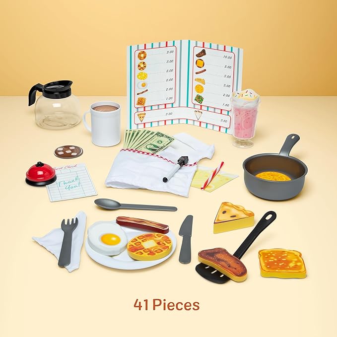 Melissa & Doug Star Diner Restaurant 41-Piece Play Set with Toy Food, Cookware & Play Kitchen Accessories, Preschool Learning Toys for Girls & Boys 3+