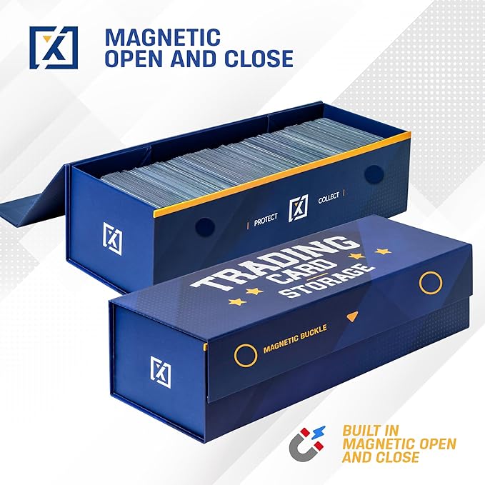 HOMEXPRO Easy Fold Trading Card Storage Box [3 PACK] Magnetic Lid | Toploader Storage Box Fits 800 Cards, 200 Toploaders, or 50 One Touch | Baseball Card Storage Box - Labels included