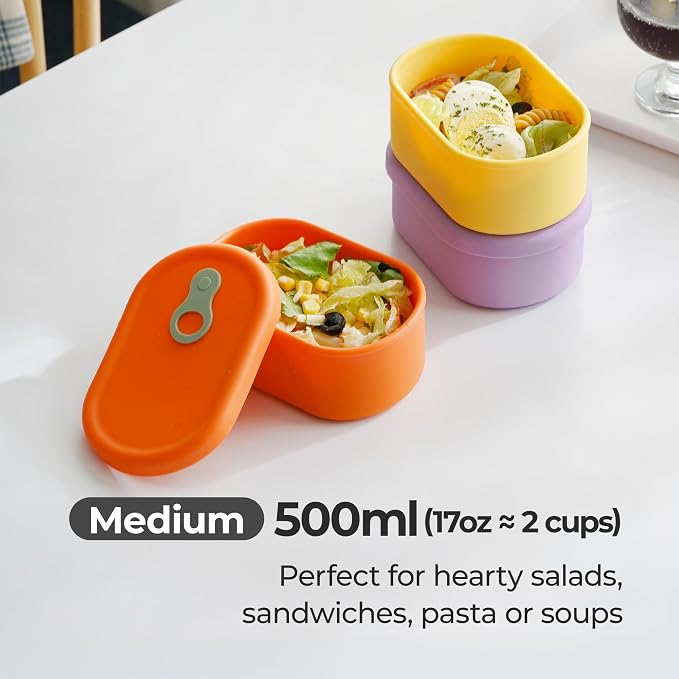 Korean Silicone Food Container, Steam Vent, Violet, 17 fl oz | Microwave & Freezer Safe, Leakproof, Airtight, Dishwasher Safe, BPA Free