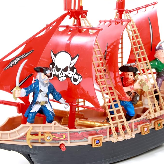 Kids Light Up Pirate Ship Adventure Toy Real Sounds, Red