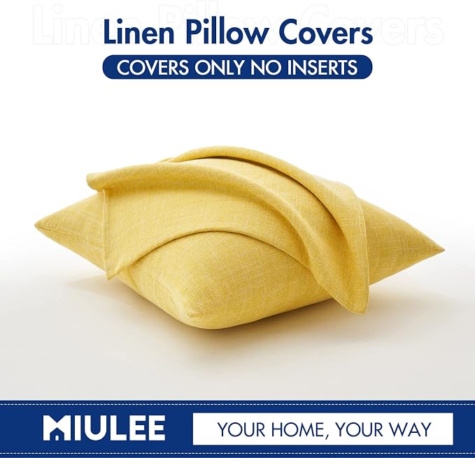 MIULEE Pack of 2 Decorative Linen Burlap Textured Pillow Covers Farmhouse Boho Accent Pillowcases Spring Home Decor for Couch Sofa Bedroom Living Room 20x20 Inch Yellow