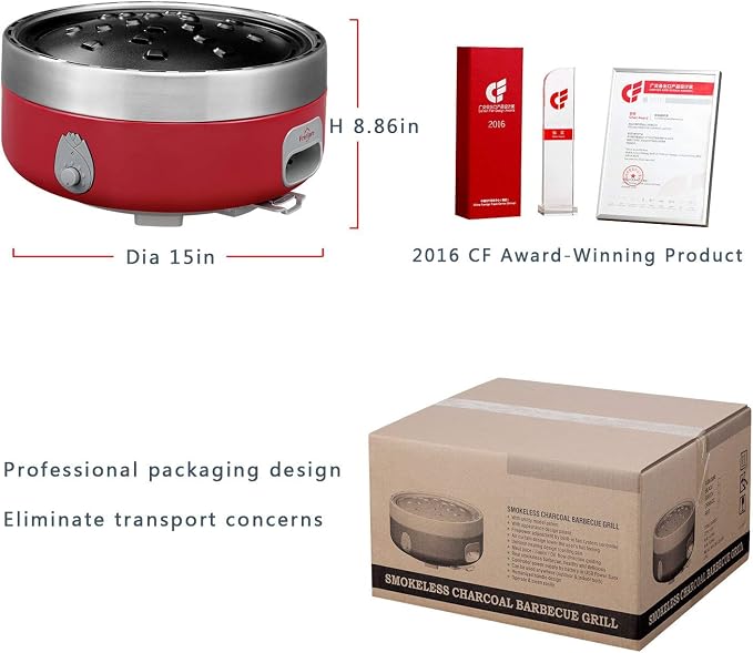 Portable Smokeless Charcoal BBQ Grill - Outdoor Camping Small Tabletop Cooking Mini Barbecue - Built in Fan Power by 4A Battery Or Phone Charge