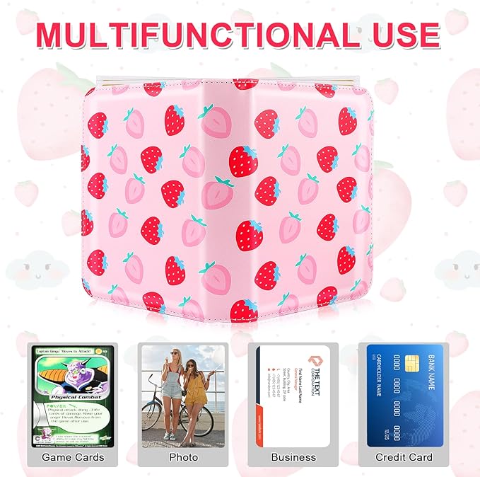 CLOKORIA Card Binder for Girls Gifts,440 Cards Collectible Trading Card Holder Case with 55 Sleeves, 4 Pocket for TCG Game Cards Collection Sports Trading Cards Collector Album (Strawberry Peach)