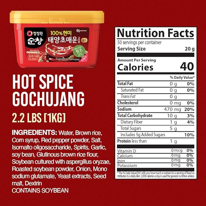 O’Food Gochujang – Korean Red Chili Paste [Hot | 2.2 lb (1kg) ] Spicy & Sweet Savory Fermented Sauce | Gluten-Free | No Corn Syrup | Great for Bibimbap, Marinades, Stews & BBQ