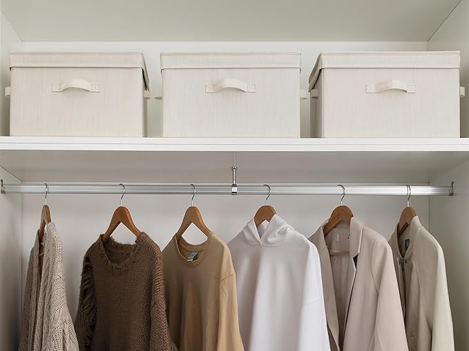 StorageWorks Fabric Storage Bins with Lid, Decorative Storage Boxes for Shelves, Stackable Closet Organizer Basket with Handles, Large, Mixing of Beige, White & Ivory, 2-Pack | Flip-Top Lid, 3 Handles, Collapsible, Stackable, for Clothes Blankets, Mult...