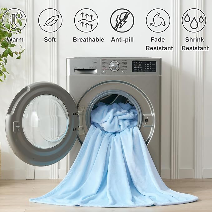 Hansleep Throw XL Light Blue Fleece Blanket, Soft Flannel Bed Blanket | Fuzzy Cozy Blanket 50x70 Inches, Multi-use for Bed, Sofa, Couch, Travel, Camping, All Season Warm Lightweight Cover